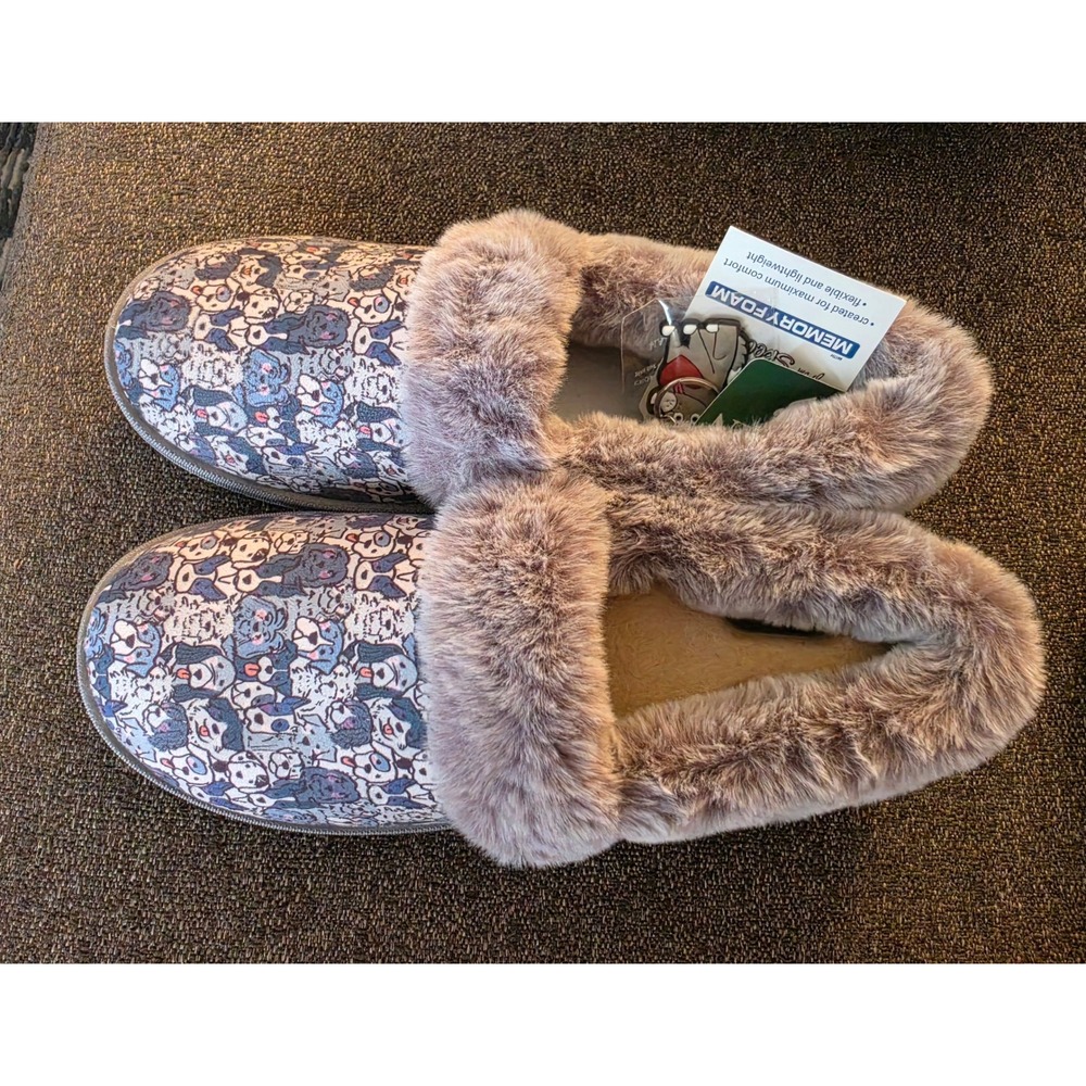 Skechers BOBS Too Cozy Woof Lodge Dog Print Slippers Navy Multi 113480 Womens 6 - Picture 2 of 9
